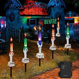 6-Pk Brightown LED Battery Operated Skeleton Hand Lighted Candles (Yard Stake) $10