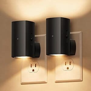 2-Pack Brightown Dimmable LED Wall Plug Night Lights w/ Sensor (Black, Soft White) $6