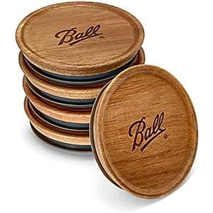 5-Pk Ball Wide Mouth Wooden Storage Lids (Acacia Wood) $5.40