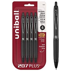 4-Pk uniball 207 Plus+ Retractable Gel Pens (Medium Point, 0.7mm, Black) $4.05