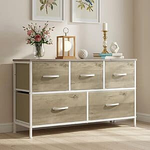 5-Drawer 38" Olixis Fabric Bedroom Dresser w/ Metal Frame (Greige Oak) $29