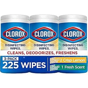 3-Pk 75-Ct Clorox Disinfecting Wipes (Fresh Scent & Crisp Lemon) $10.55 or less w/ S&S