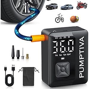 Prime Members: Pumptiva Cordless Portable 150 PSI Tire Inflator Air Compressor $15 + Free Shipping